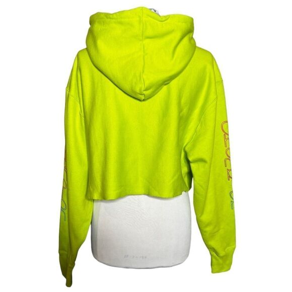 CHAMPION LADIES Reverse Weave Heavyweight Cropped Hoody Rainbow Logo Sweatshirt - Picture 3 of 9